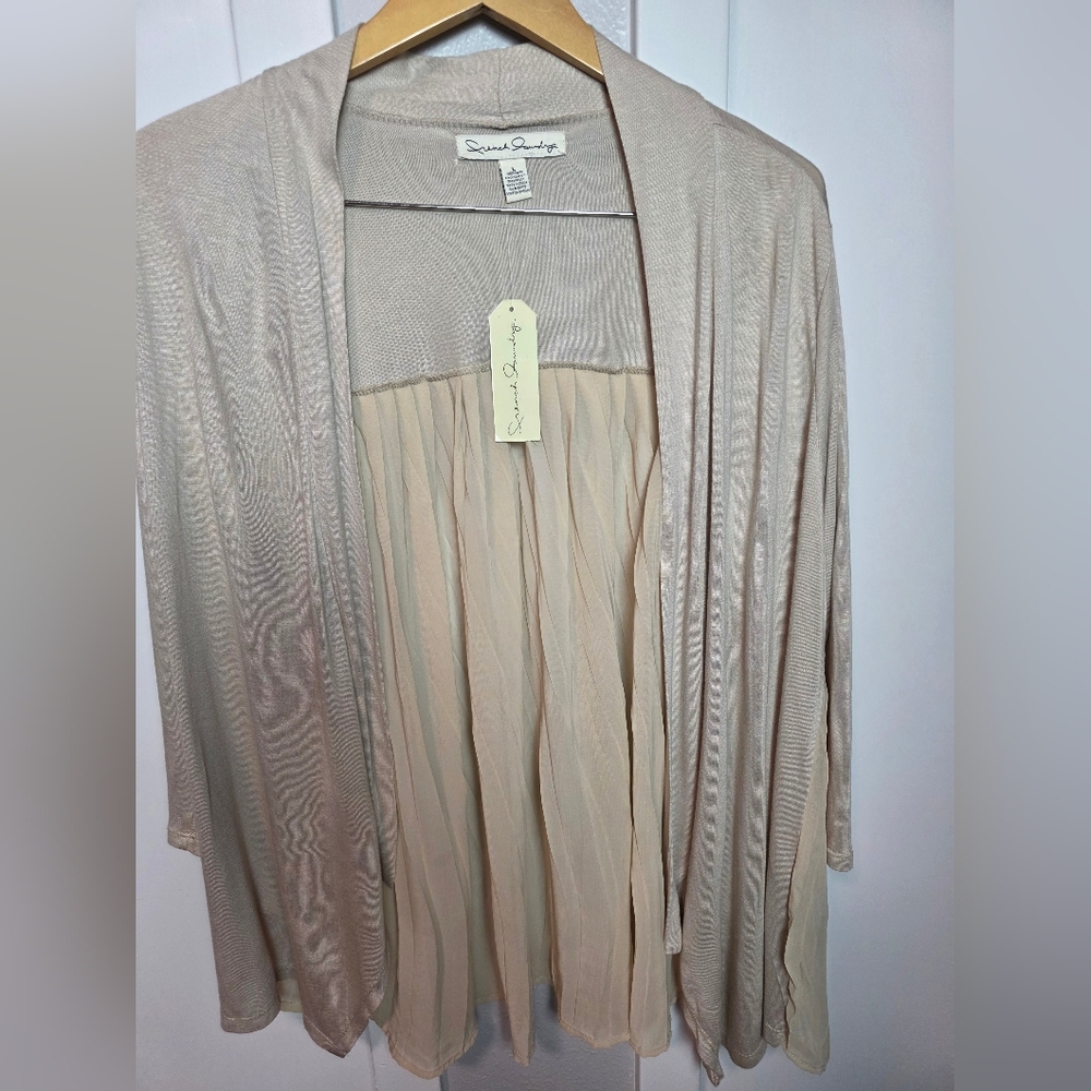 French Laundry Beige Pleated Mixed Media Open Front Cardigan - Size Large